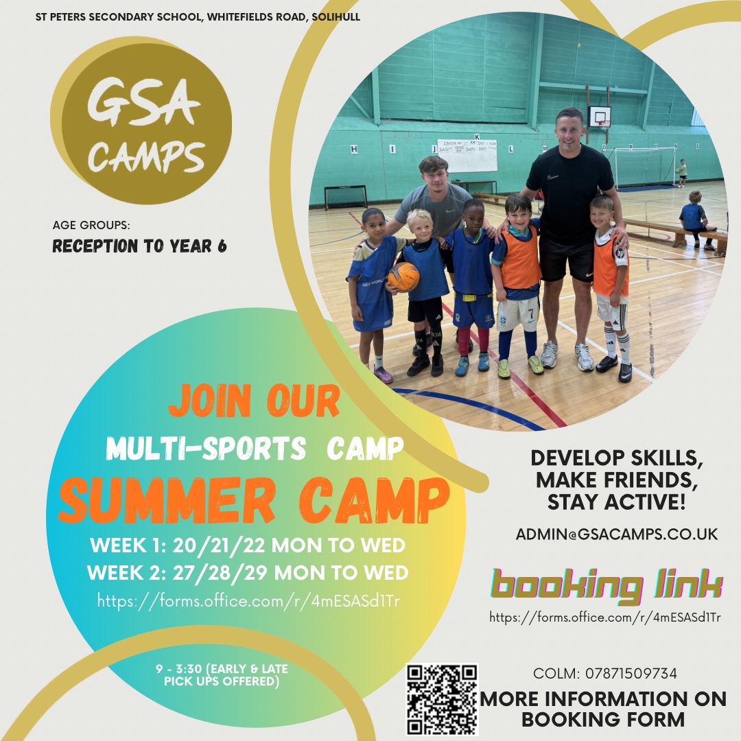 Children and a GSA Camps coach together in a school sports hall